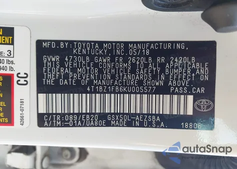 2019 Toyota Avalon Touring из США, поврежденный, VIN 4T1BZ1FB6KU005577